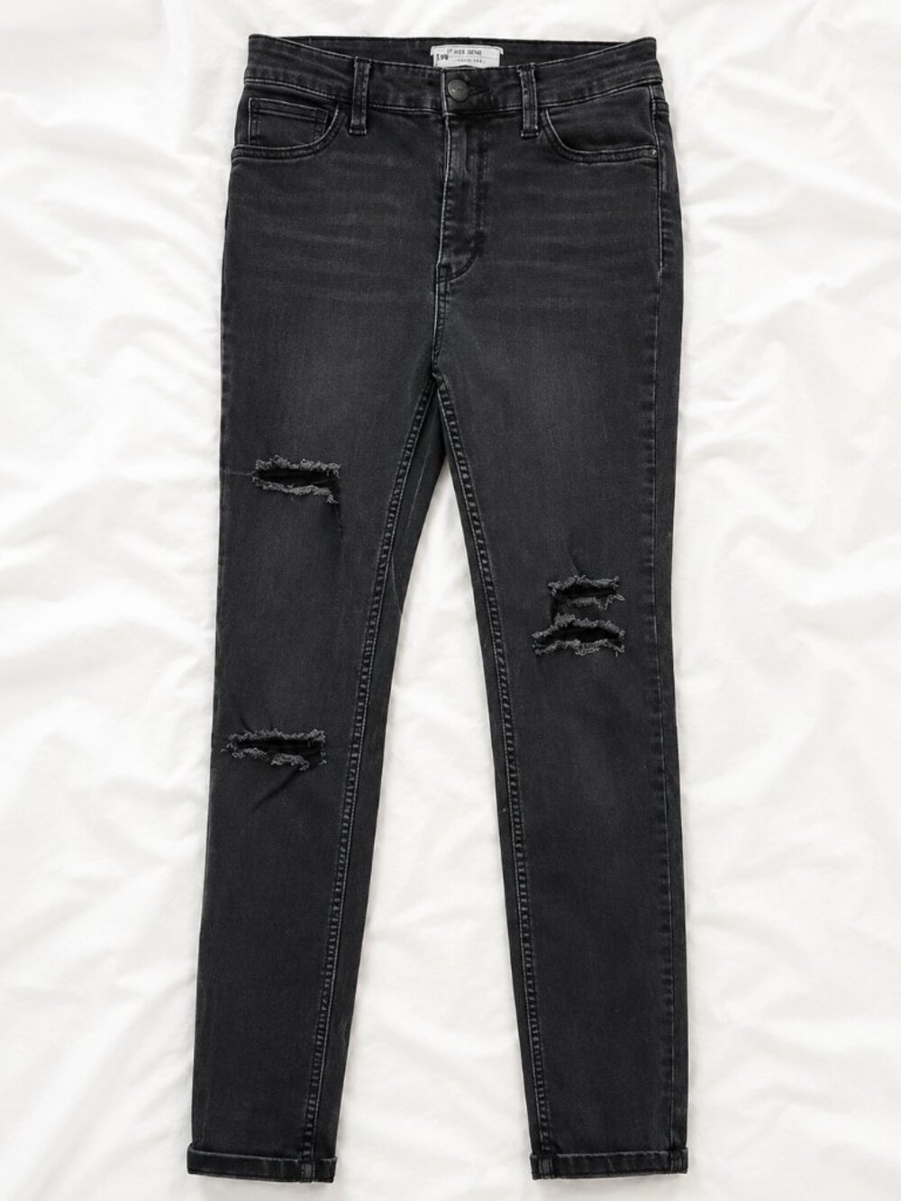 Free People Women's 27 W Distressed Black Denim Ankle Jeans
